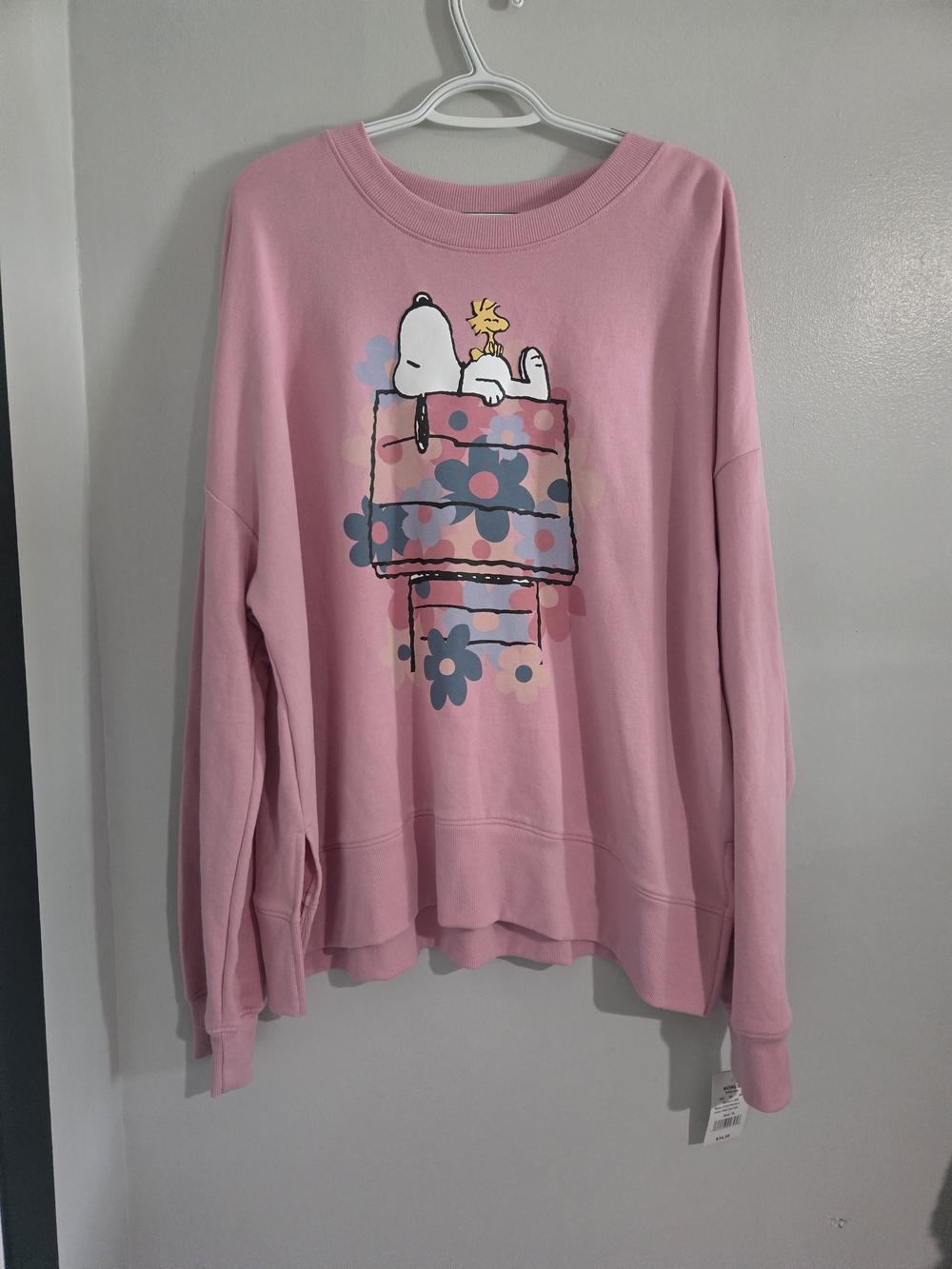 Peanuts Pink Snoopy & Woodstock Floral Pullover Sweatshirt